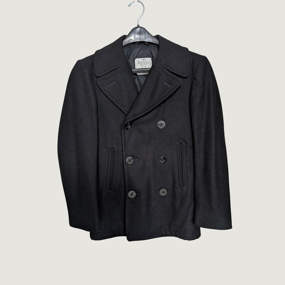 VTG 1980s US Navy Blue Wool Peacoat Military Issue Coat Short Unisex Mens 34S XS